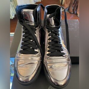 Versace Shiny Black medusa on each side  silver grayish color High-Top Sneakers